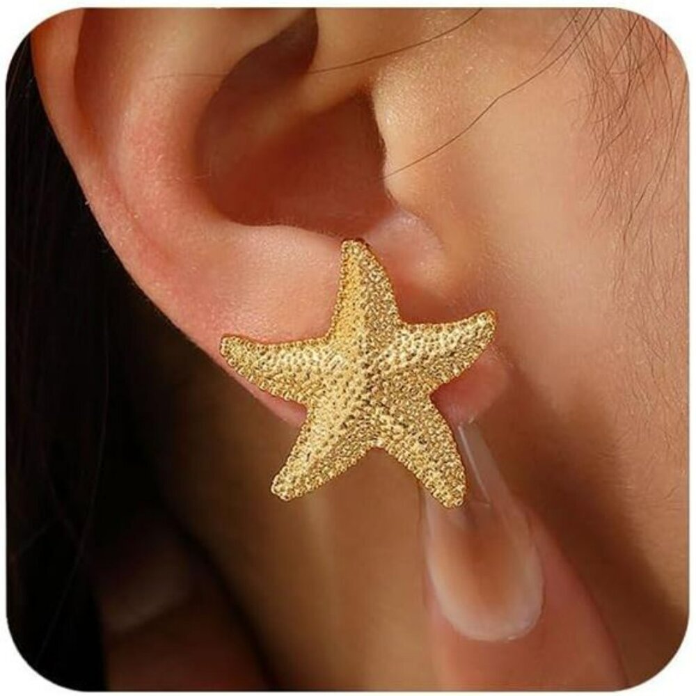 Starfish Shell Earrings Women Gold Silver Chunky Seashell Drop Dangle Beach Jewe
